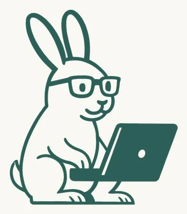 노트북으로 작업하는 Rabbit Logs 토끼 캐릭터